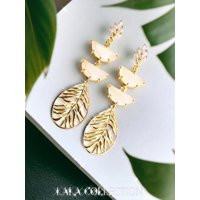 Art Deco Gold Leaf Earrings Long Geometric Boho Bridal Jewelry | Etsy (US)