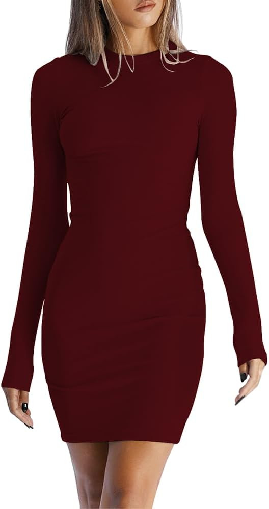 Dressmine Womens Long Sleeve Bodycon Dresses 2025 Fall Trendy Sexy Cocktail Party Midi Dress Casu... | Amazon (US)