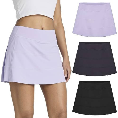 Real Essentials 3 Pack:Women's 14" Pleated Tennis Skorts Golf Skirt High Waisted Athletic Running Casual Shorts with Pockets | Amazon (US)