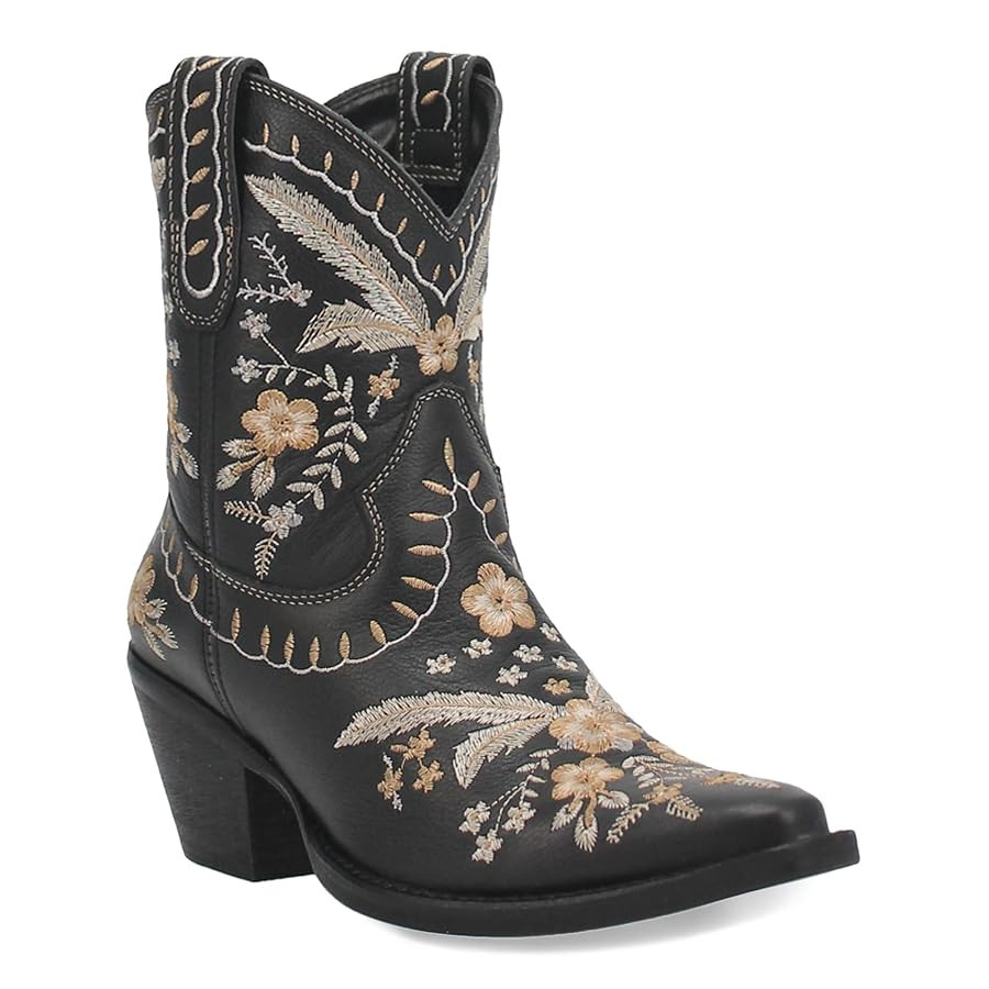 Dingo Womens Primrose Embroidered Floral Snip Toe Casual Boots Ankle Mid Heel 2-3" - Black | Amazon (US)