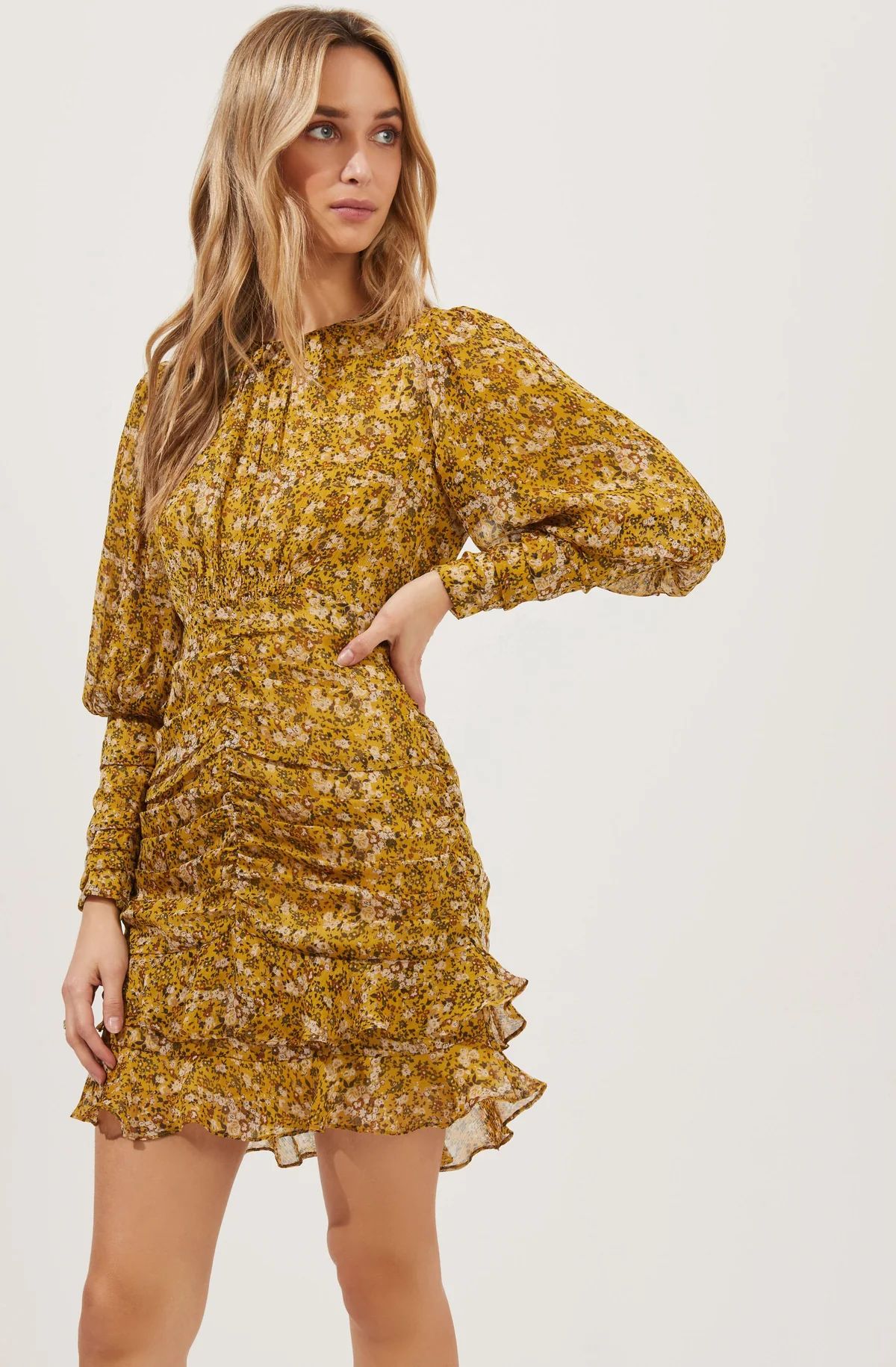 Claremore Floral Ruched Long Sleeve Mini Dress | ASTR The Label (US)
