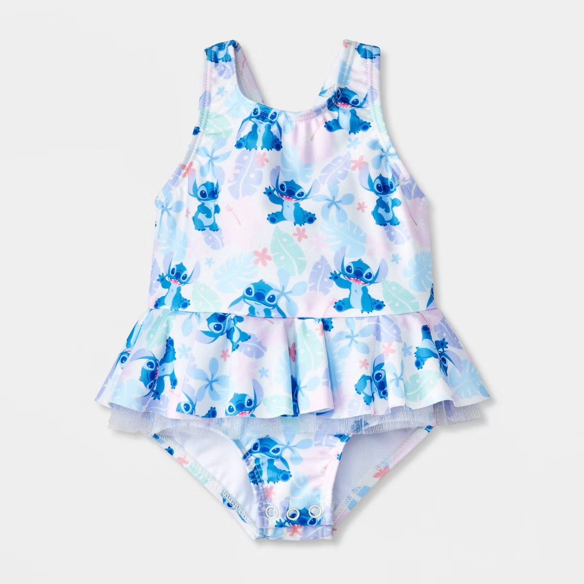 Baby Girls' Disney Stitch Floral Ruffle One Piece Swimsuit - Lavender | Target