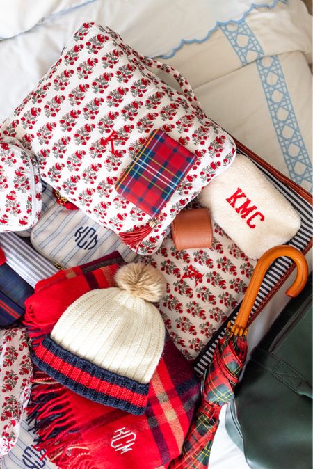Holiday travel ready with these block print packing cubes, striped blue and whittle packing cube set, leather watch roll, sherpa belt bag, pom pom hat, plaid tassel pouch, plaid wool scarf, green and leather luggagee

#LTKtravel #LTKGiftGuide #LTKHoliday