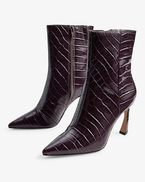 Faux Leather Comma Heel Booties | Express