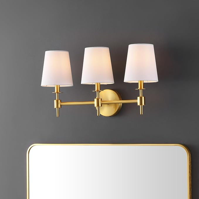 SAFAVIEH Lighting Collection Davielle Brass 3-Light Wall Sconce Light Fixture, with White Shade I... | Amazon (US)