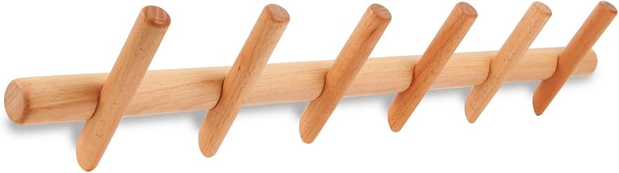 Modern Wood Coat and Hat Rack - Wall Mounted - 6 Peg Hooks - Stylish, Natural, Smooth | Amazon (US)