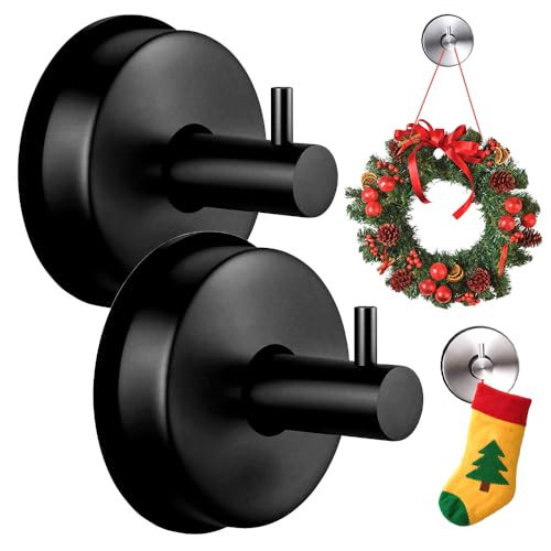 Suction Cup Hooks for Door Wreaths on Glass Suction Cup Hooks for Shower,2025 No Drill Hook Hanging Towels for Window Door Bathroom Mirrors Christmas,Wreath Hanger Holder for Daily Use (Black-2pc) | Amazon (US)