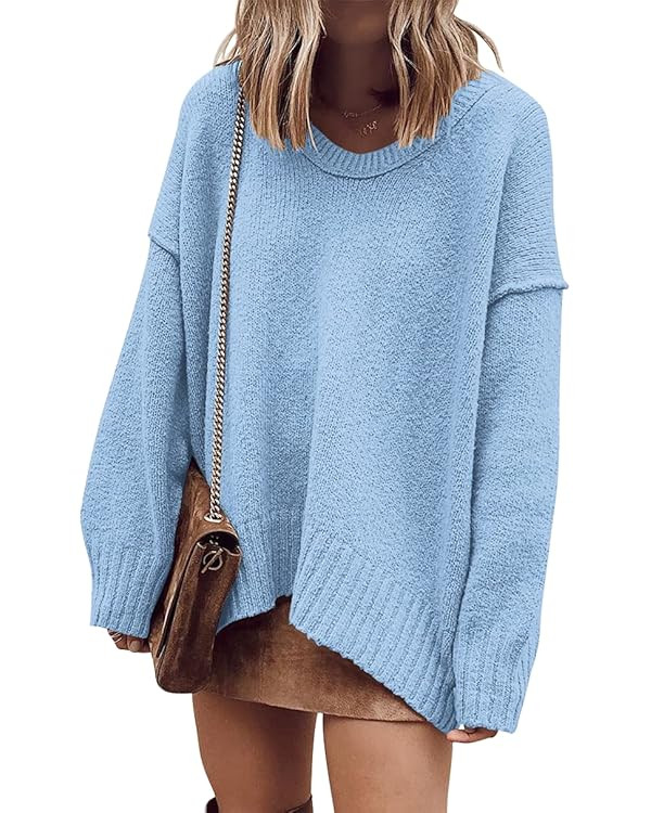 ANRABESS Women's Oversized Casual Loose Slouchy Scoop V Neck Batwing Long Sleeve Knit 2025 Fall P... | Amazon (US)