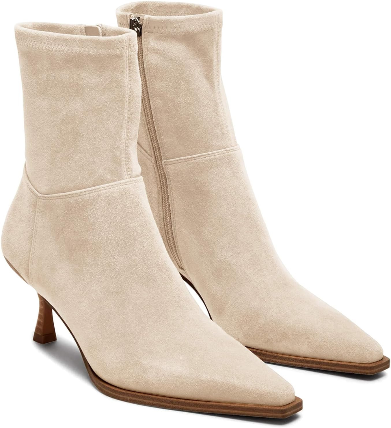 Coutgo Womens Kitten Low Heel Ankle Boots Pointed Toe Side Zipper Short Booties Fall Shoes | Amazon (US)