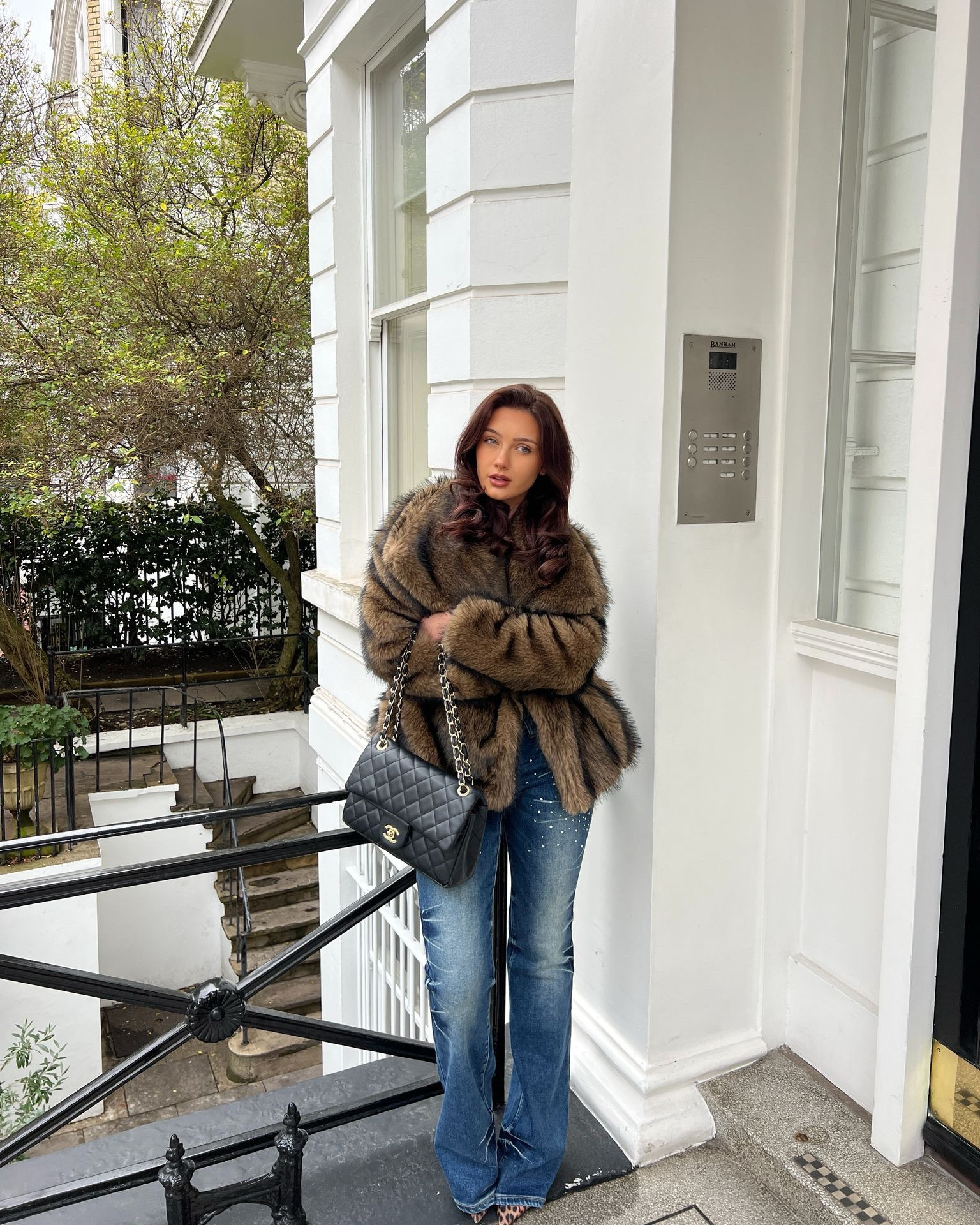 Blue jeans 🫐

Outcast flared diamanté low rise jeans, Ego brown faux fur jacket, leopard pointed toe heels, Chanel flap handbag 

#LTKuk #LTKeurope #LTKspring