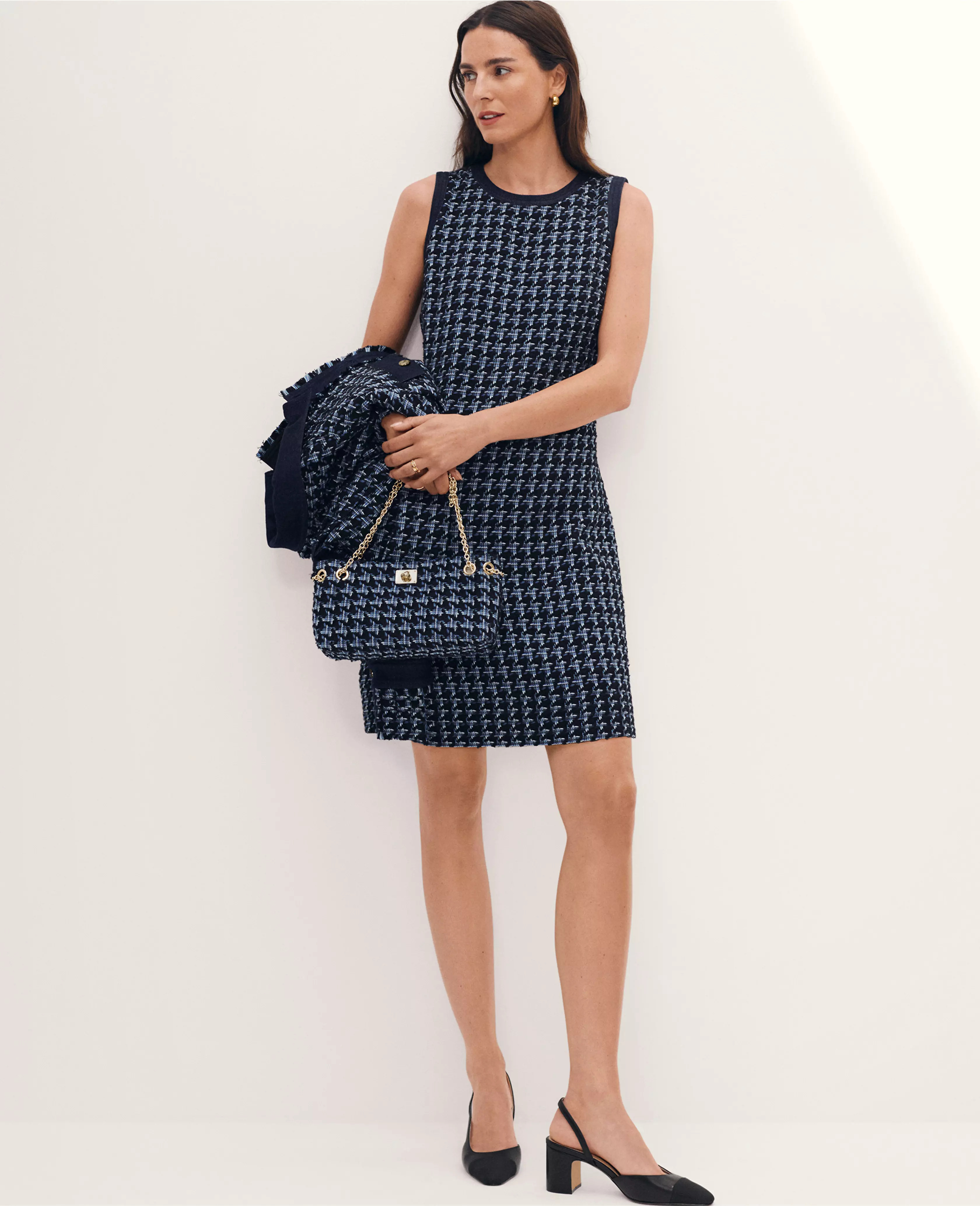 Petite Denim Trim Tweed Shift Dress | Ann Taylor (US)