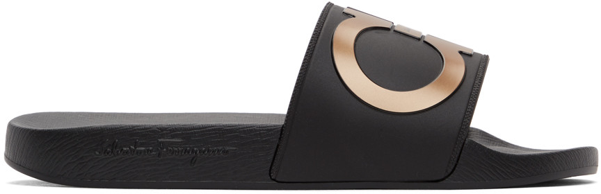 Black & Bronze Groove Slides | SSENSE