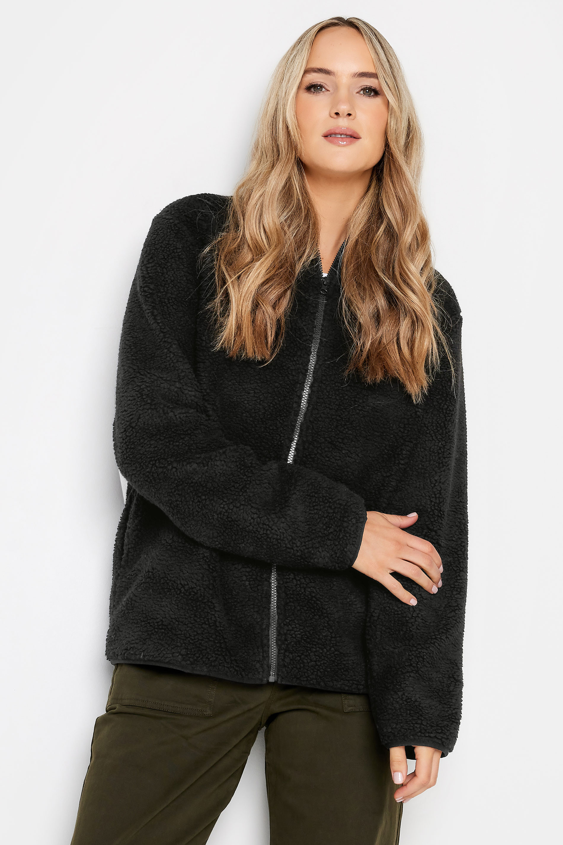 LTS Tall Black Teddy Fleece Jacket | Long Tall Sally
