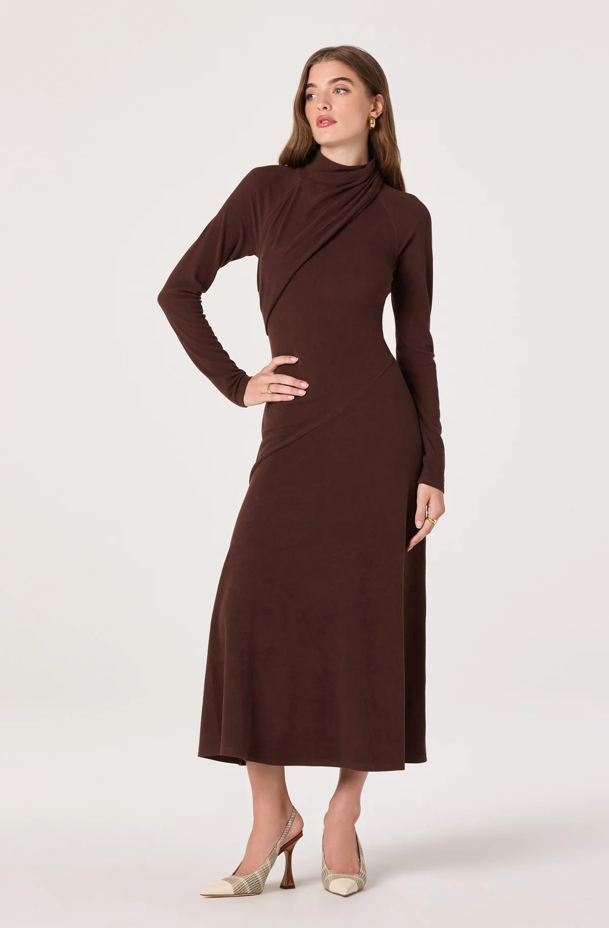 Asymmetric Draped Mock Neck Dress | ASTR The Label (US)