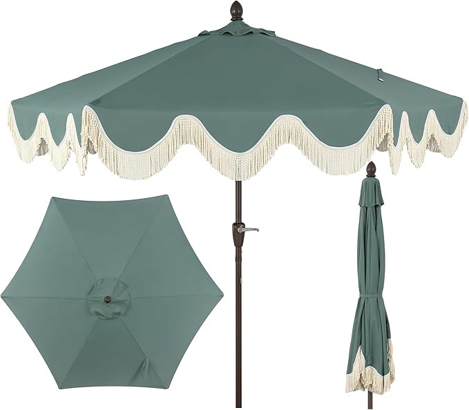 JONATHAN Y UMB1001 Collins 9 ft. Classic Cottage Tassel Market Patio Umbrella with Auto-Tilt, Cra... | Amazon (US)