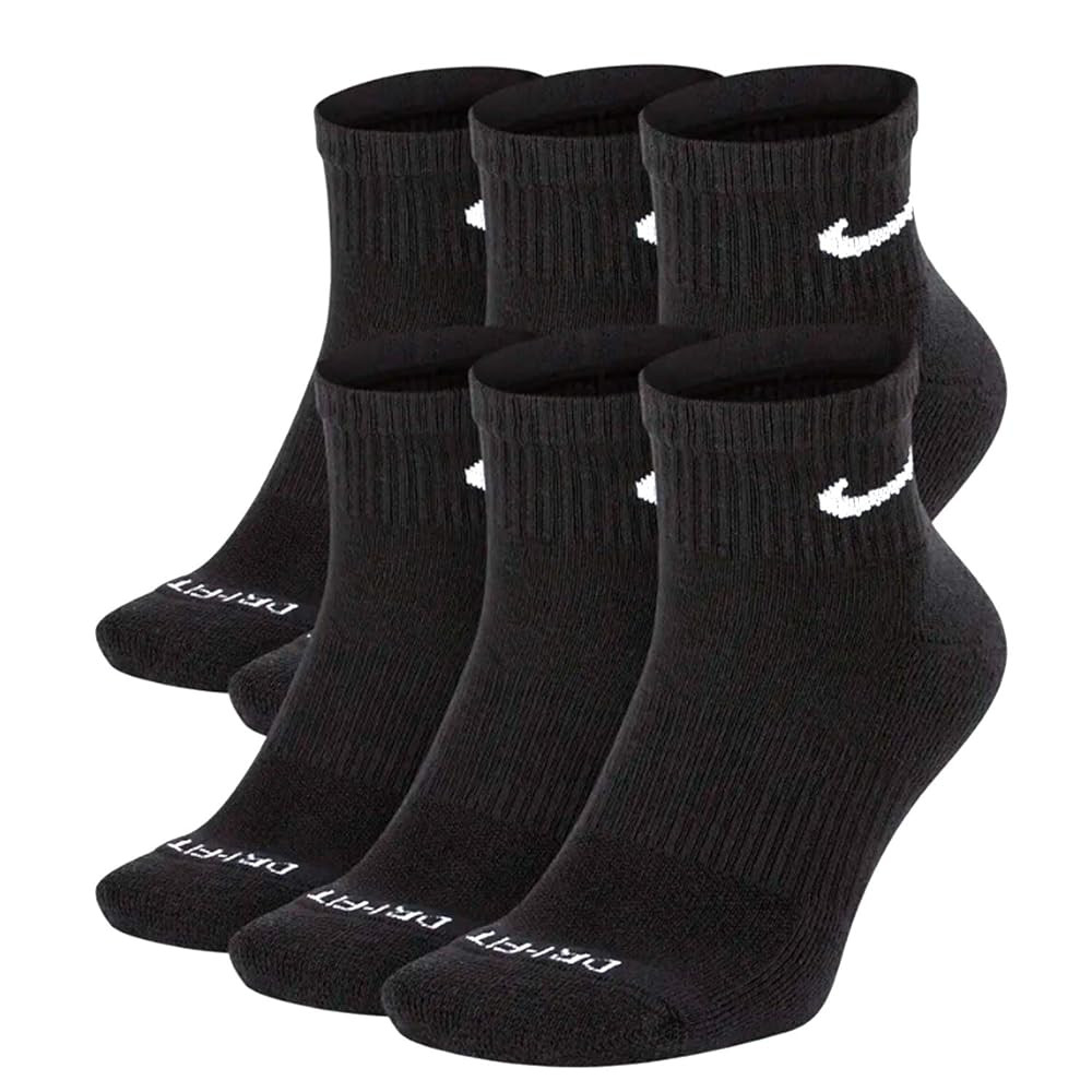 NIKE Plus Cushion Socks (6-Pair) (M (Men's 6-8 / Women's 6-10), Ankle(Quarter) Black) | Amazon (US)