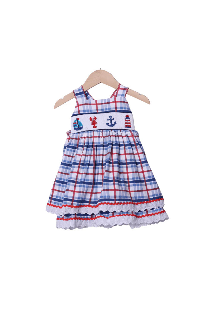 Smocked Sailboat Plaid Dress | The Smocked Flamingo