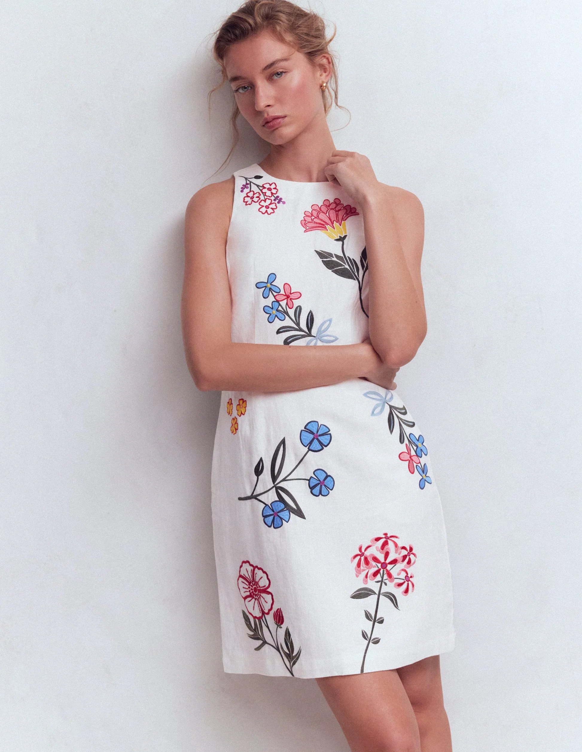 Occasion Short Linen Dress-White Embroidery | Boden (US)
