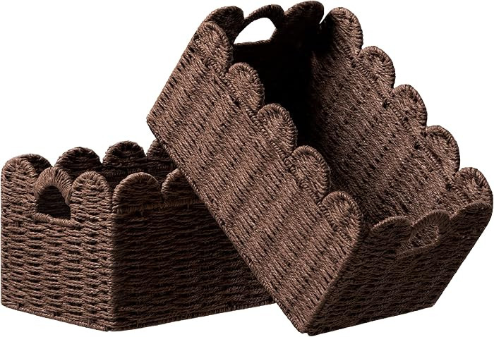 UBBCARE 2 Pack Scalloped Edge Basket, Wicker Storage Baskets for Shelves | Amazon (US)