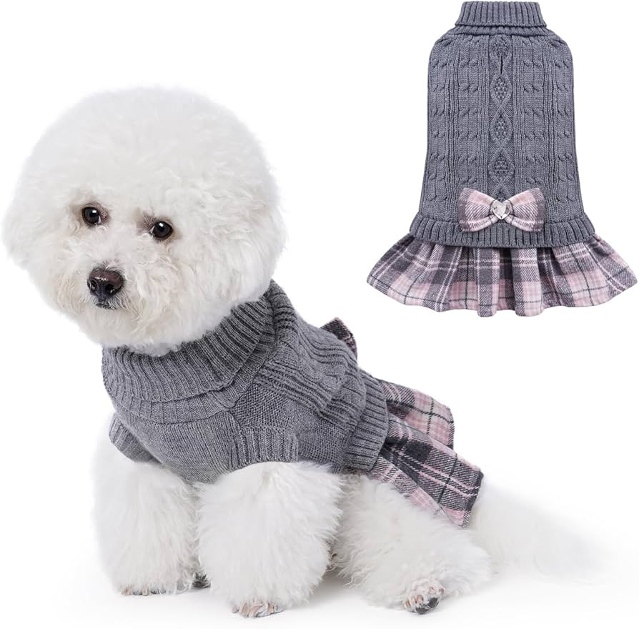 YUDODO Dog Sweater Dress for Small Dogs with Bowtie Turtleneck Knitted Dog Dress Pet Dog Winter C... | Amazon (US)