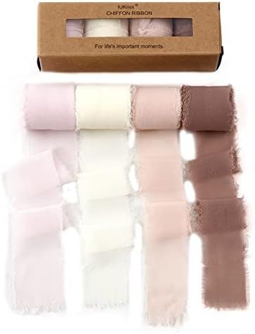 Chiffon Ribbon 4 Rolls Handmade Silk Ribbon Fringe Chiffon Gauze 1.5’’*5Yd Cream & Dusty Rose... | Amazon (US)