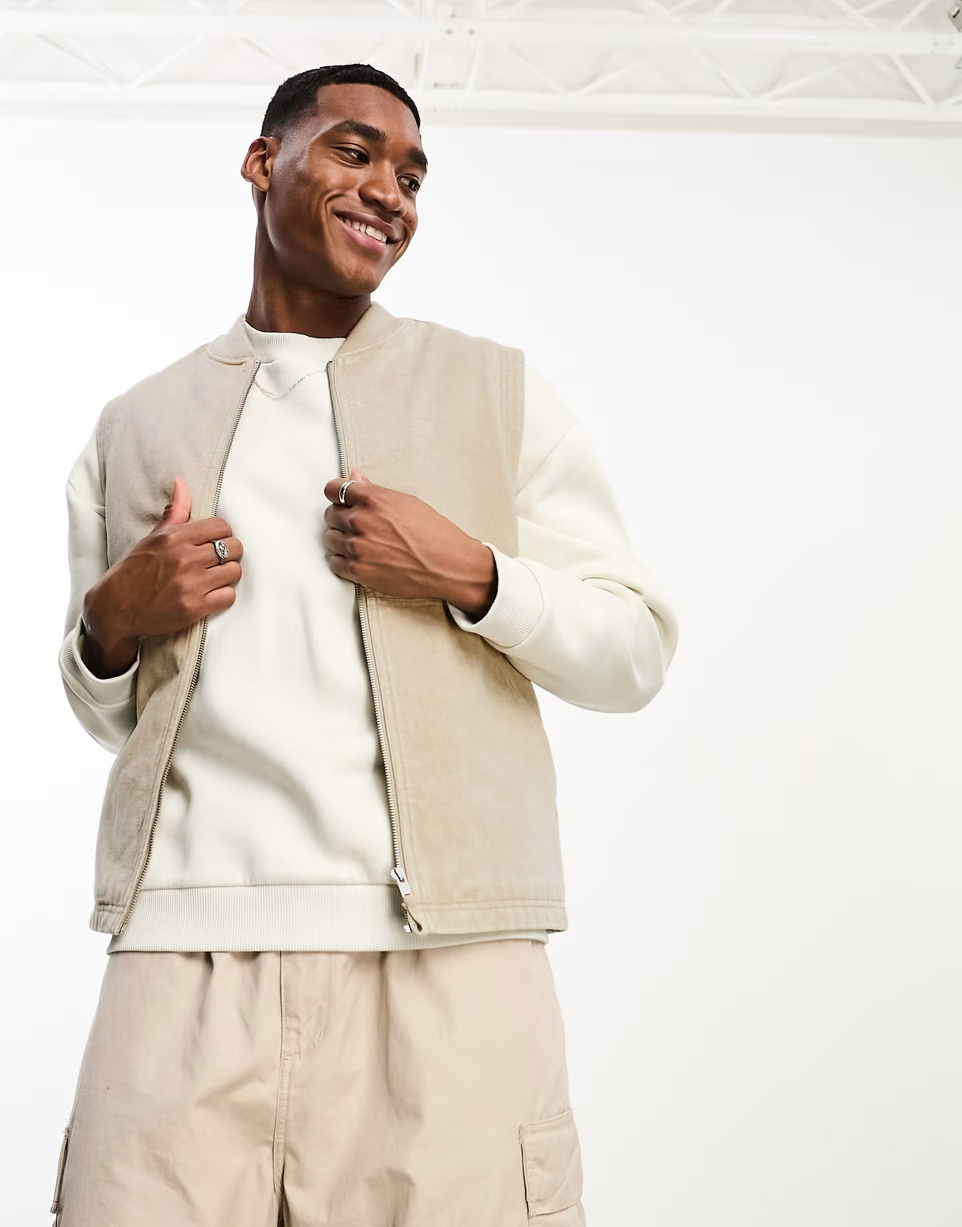 ASOS DESIGN utility gilet in washed stone | ASOS (Global)