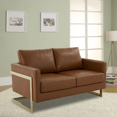 Bellago 55'' Upholstered Leather Accent Armchair with Gold Frame | Wayfair North America