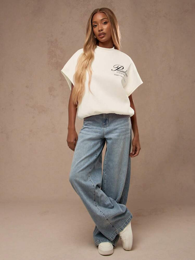 MISSGUIDED Oversized Sleeveless Crew Neck Sweatshirt With Brand Logo Casual Athleisure Streetwear... | SHEIN