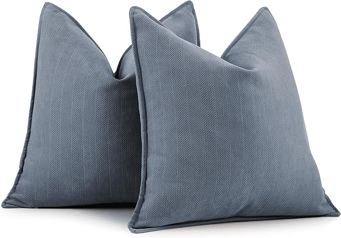 ZWJD Dusty Blue Pillow Covers 18x18 Set of 2 Chenille Throw Pillow Covers with Elegant Design Sof... | Amazon (US)