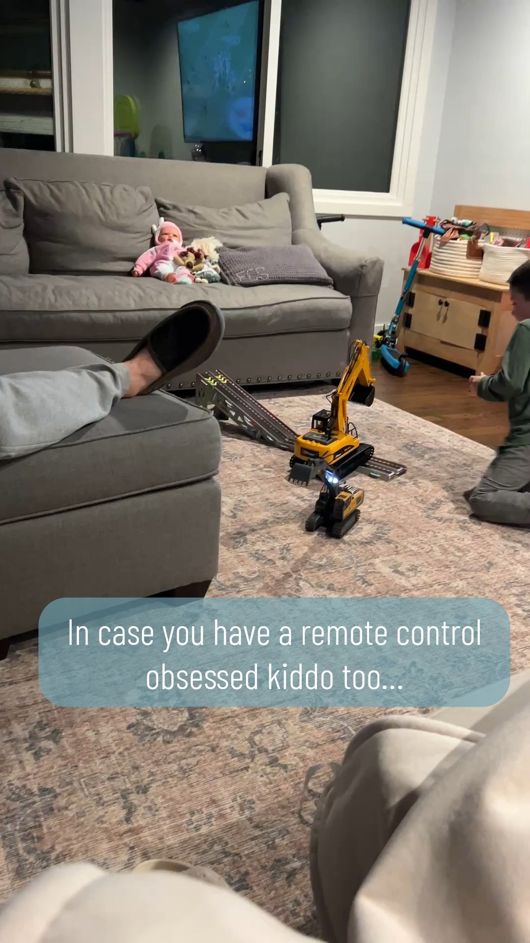 Credit goes to my husbands side of the family for these awesome remote control excavators. Every part moves. My son picks up stuff for “special deliveries”. 10/10 so far  

#LTKmomlife #LTKKids