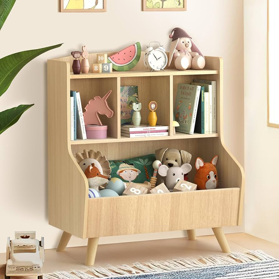 Curipeer Kids Bookshelf and Toy Storage, 3-Tier Wooden Bookcase, Baby Book and Toy Storage Displa... | Amazon (US)