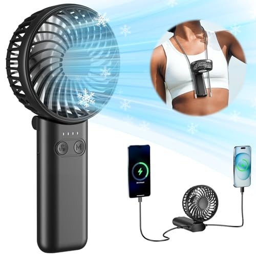 HandFan Upgraded 5200mAh Portable Handheld Fan with Lanyard, 5 Speeds Strong Airflow Hand Fan [27 Working Hours], 180° Foldable Compact Design Personal Fan for Travel/Disney/Concerts/Women(Black) | Amazon (US)