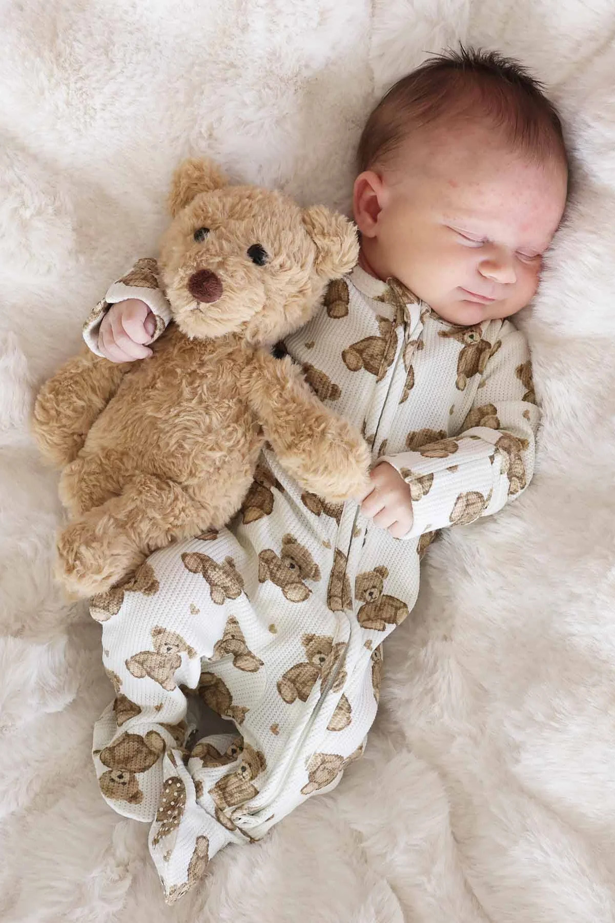 Beary Sweet Bamboo Waffle Zipper Footie | Caden Lane