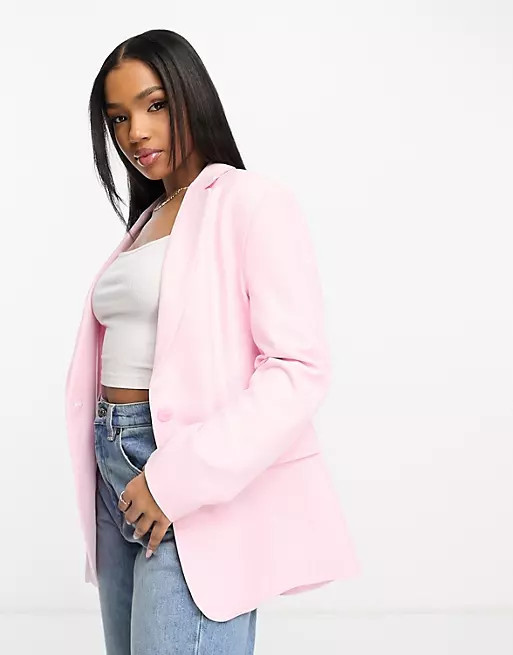 Stradivarius oversized blazer in pink | ASOS (Global)
