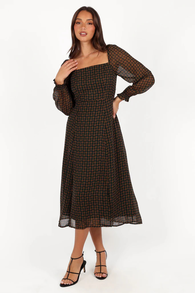 Ettie Long Sleeve Midi Dress - Pine/Tan | Petal & Pup (US)