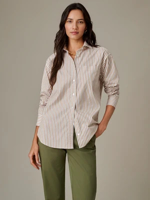 J.McLaughlin Women's Finn Shirt in Stripe White/Toast, Size XL | Cotton | J.McLaughlin