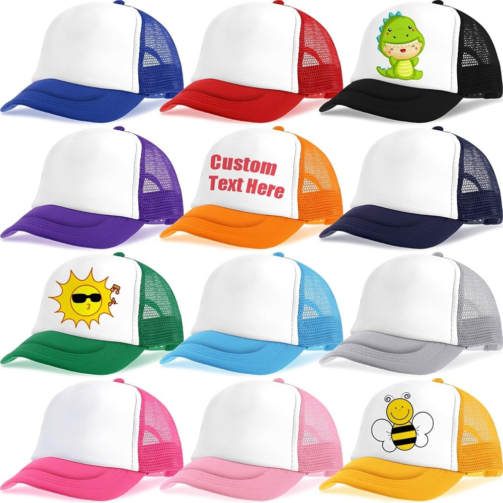 12 Pack Trucker Hat for Kids Summer Polyester Mesh Cap Adjustable Sublimation Blank Hats Baseball... | Amazon (US)