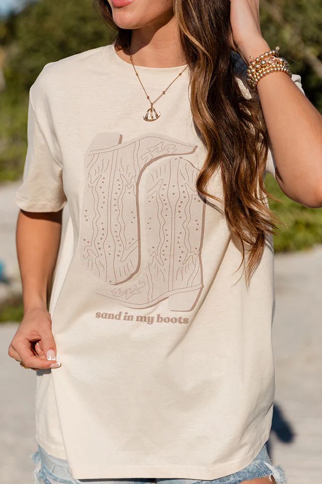 Sand In My Boots Ivory Oversized Graphic Tee SALE | Pink Lily
