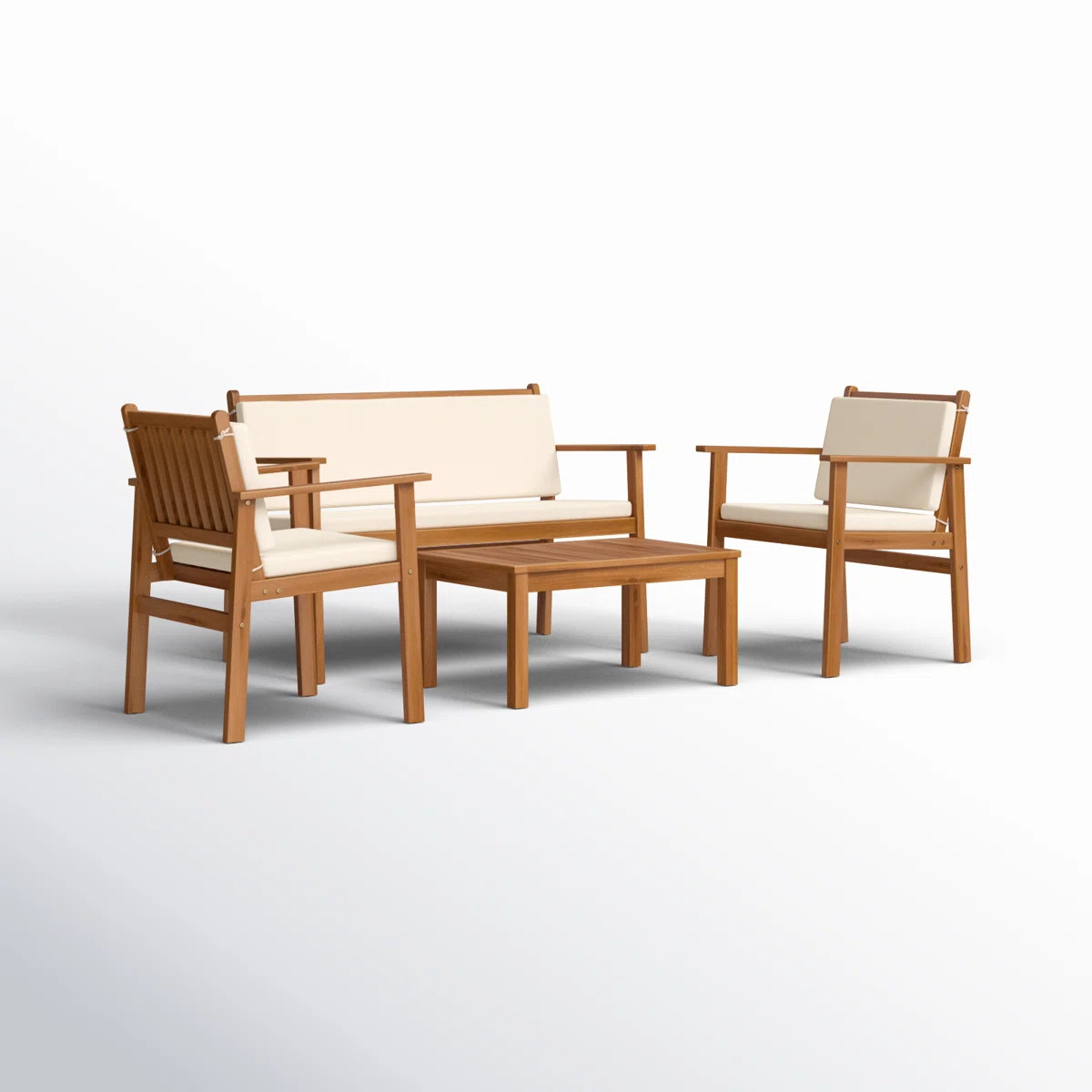 Kovach 4 Pieces Outdoor Acacia Wood Conversation Sets with Cushions,Patio Furniture Sets for Gard... | Wayfair North America