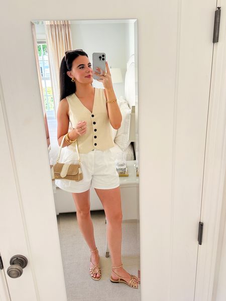 Friday night out look! Vest is J.Crew Factory shorts Veronica Beard!