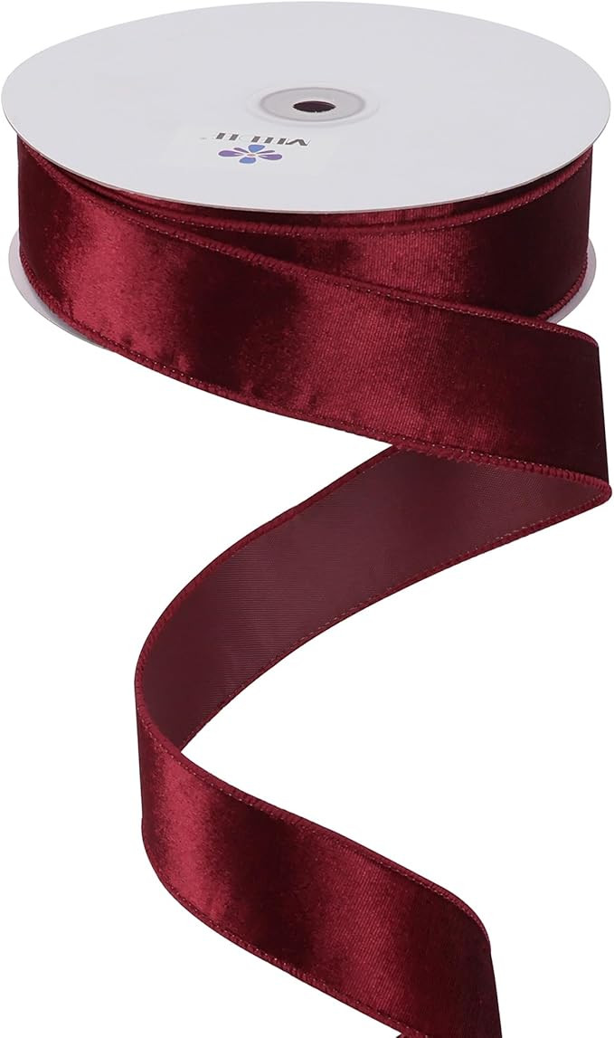 MEEDEE Burgundy Velvet Ribbon 1.5 Inch Wine Velvet Wired Ribbon 25 Yards Crushed Velvet Ribbon Sp... | Amazon (US)