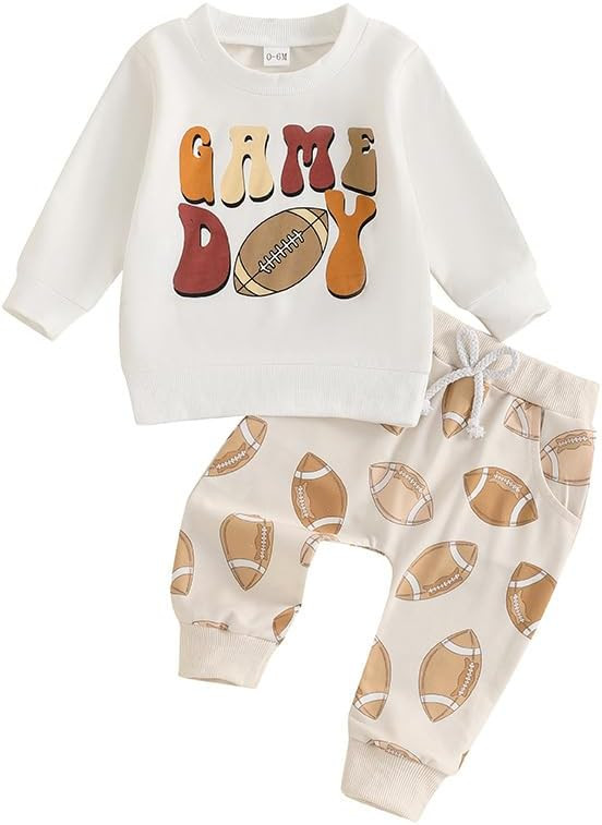 Kislio Infant Toddler Baby Boy Clothes Set Game Day Football Long Sleeve Pullover Sweatshirt Pant... | Amazon (US)