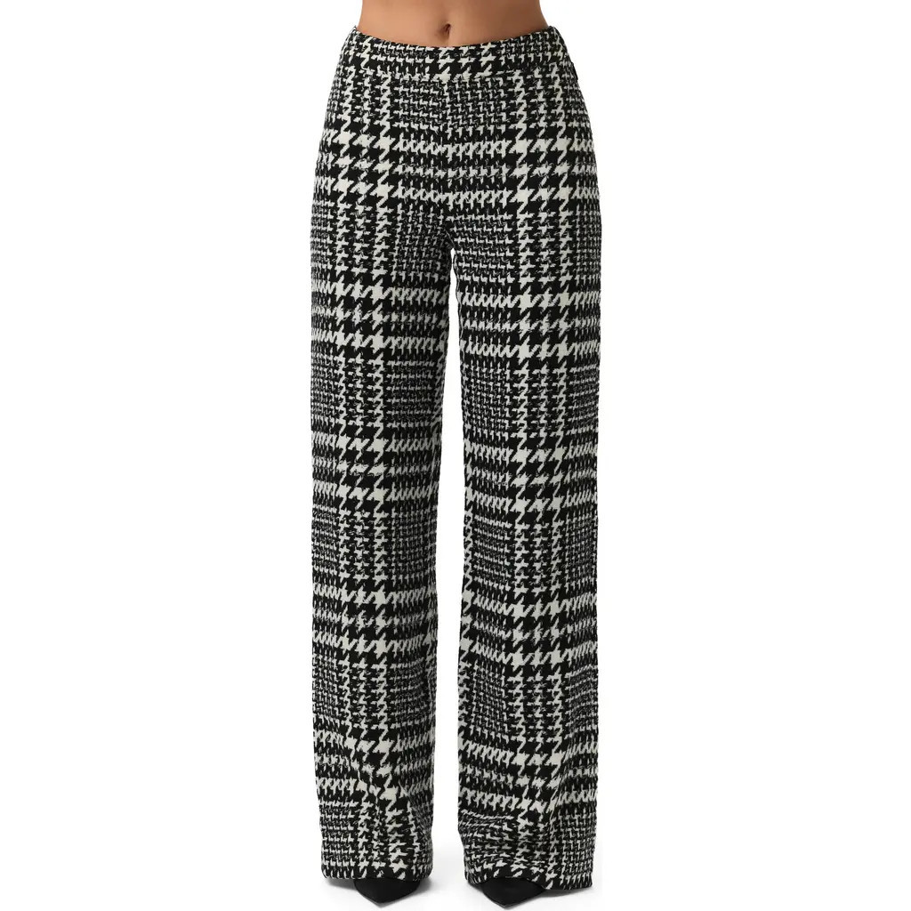 Naked Wardrobe Houndstooth Plaid Straight Leg Pants in Black /white at Nordstrom, Size Small | Nordstrom