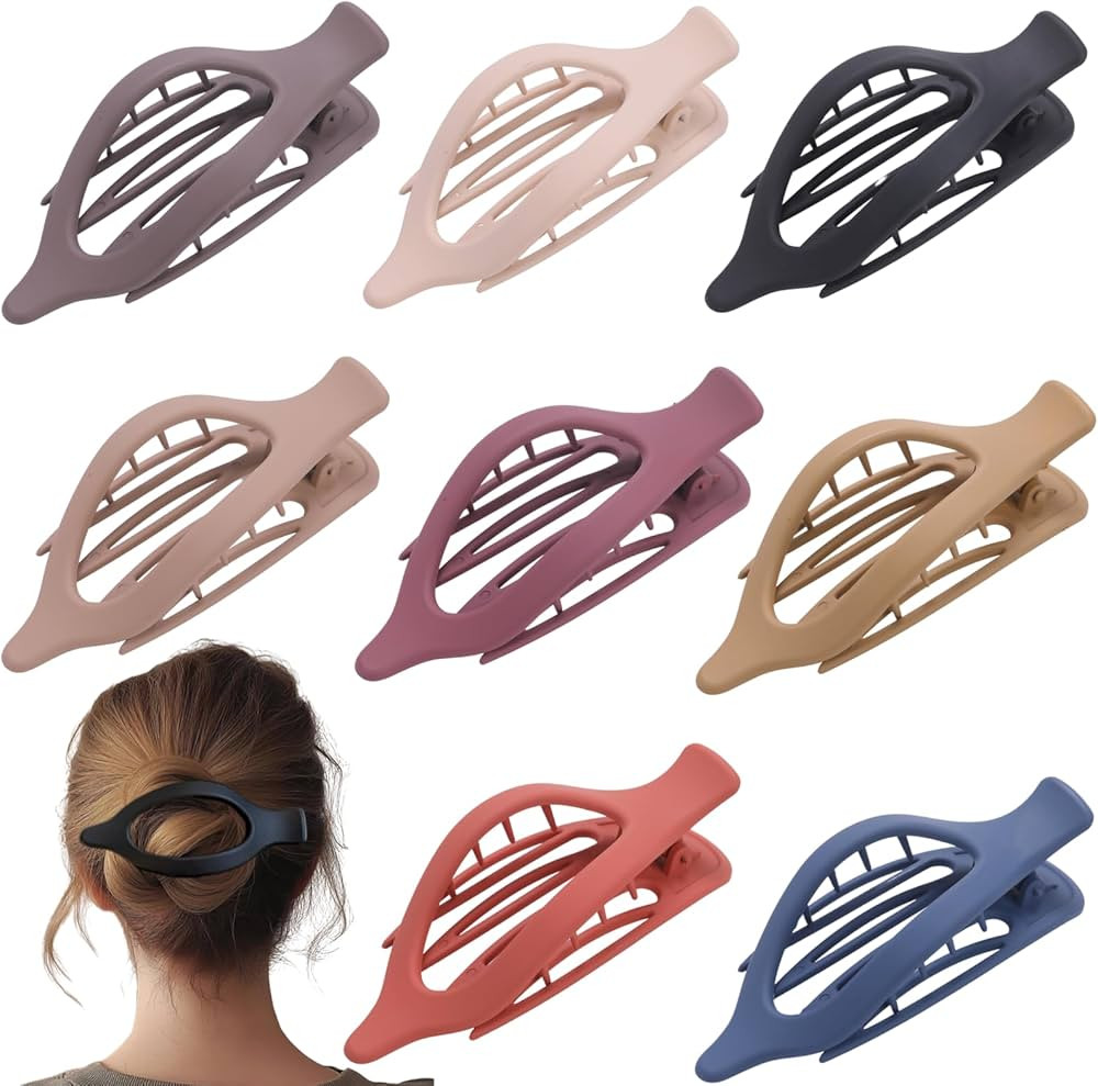 8 Pack Flat Hair Clips for Women,Matte No Crease Flat Claw Clips, Large Strong Hold Barrettes for... | Amazon (US)