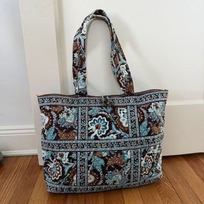 Vera Bradley Tote Bag Womens Brown Blue Java Blue Quilted Shoulder Toggle Purse | eBay US
