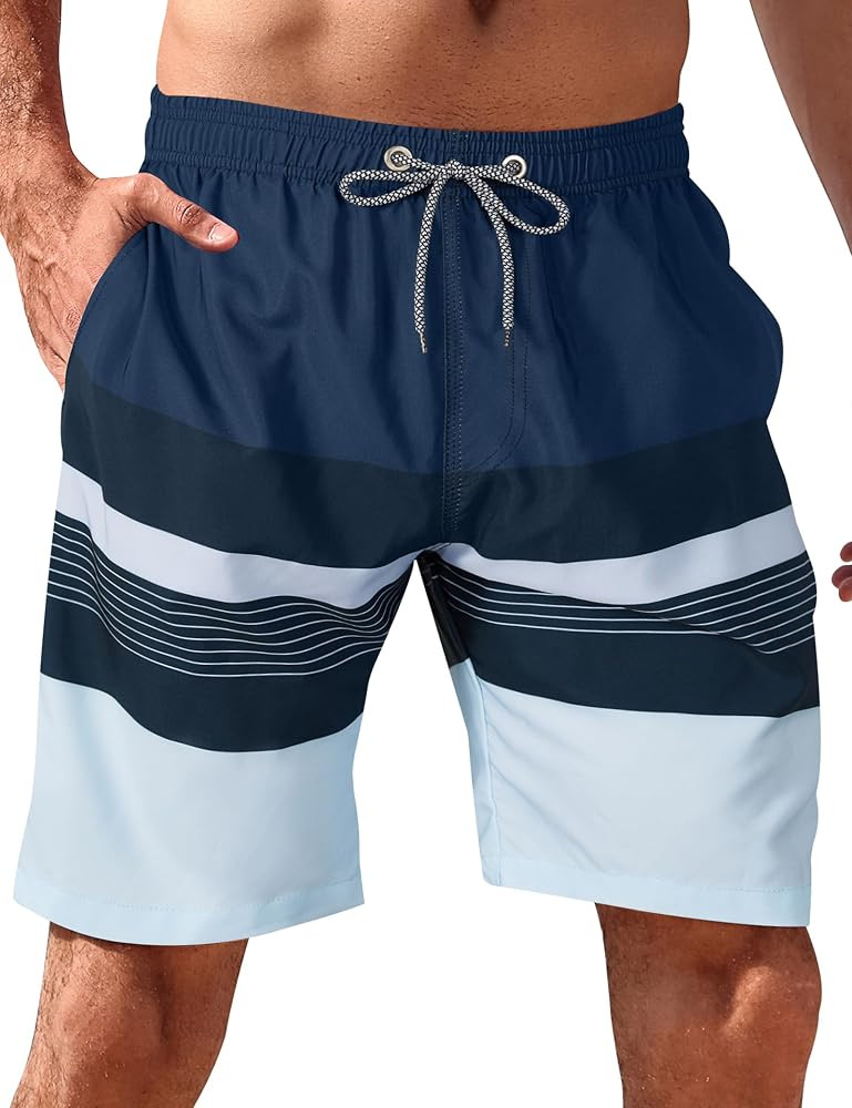 BOJIN Mens Swim Trunks 9" Quick Dry Stretch Swim Shorts Mesh Lining Bathing Suits Swimwear Beach ... | Amazon (US)