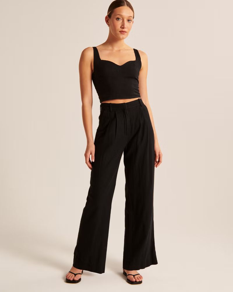 Linen-Blend Tailored Wide Leg Pant | Abercrombie & Fitch (US)