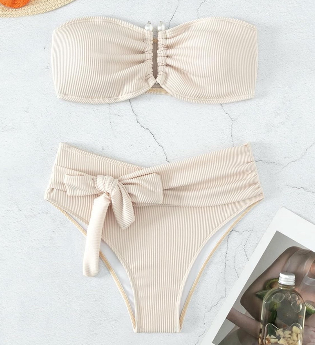 WDIRARA Women's 2 Piece Bikini Set Rib Knit Strapless Knot Front High Waist Swimsuit Set

#LTKSeasonal #LTKSwim