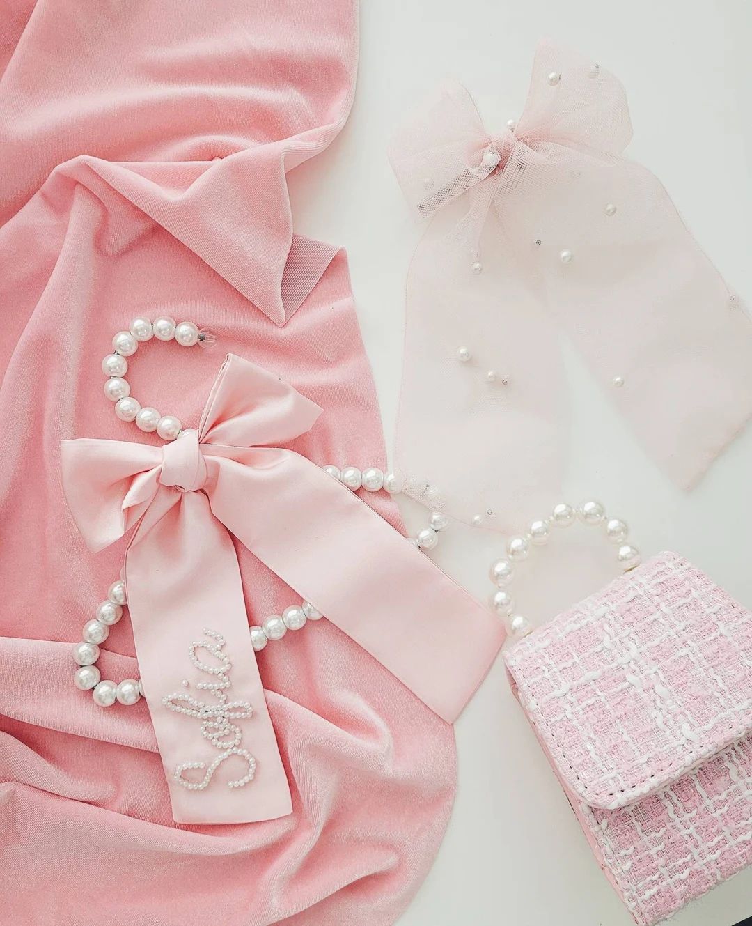 Custom Beaded Pink Pearl Bow Long Ballerina Bow - Etsy | Etsy (US)
