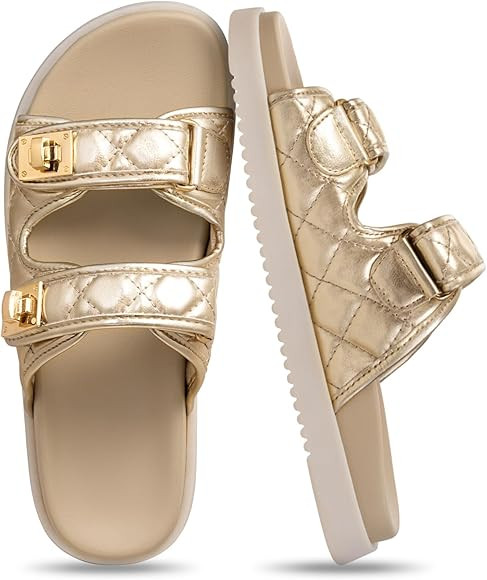 FITORY Women's Flat Sandals Classic Adjustable Double Strap with Cushioned Footbed for Summer Siz... | Amazon (US)